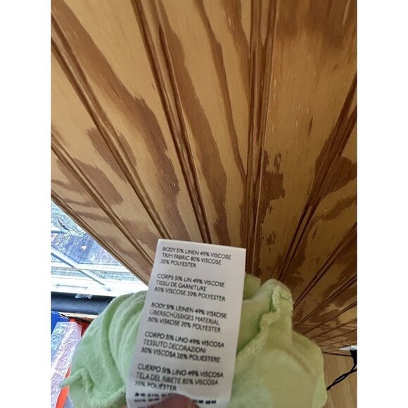 Free People Lite Lime Green Knit Small Short Sleeve Blouse Oversized Linen - Picture 8 of 8